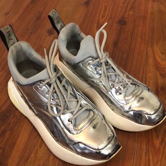 Stella McCartney silver Text sole sneakers, size 7 - Picture 1 of 8